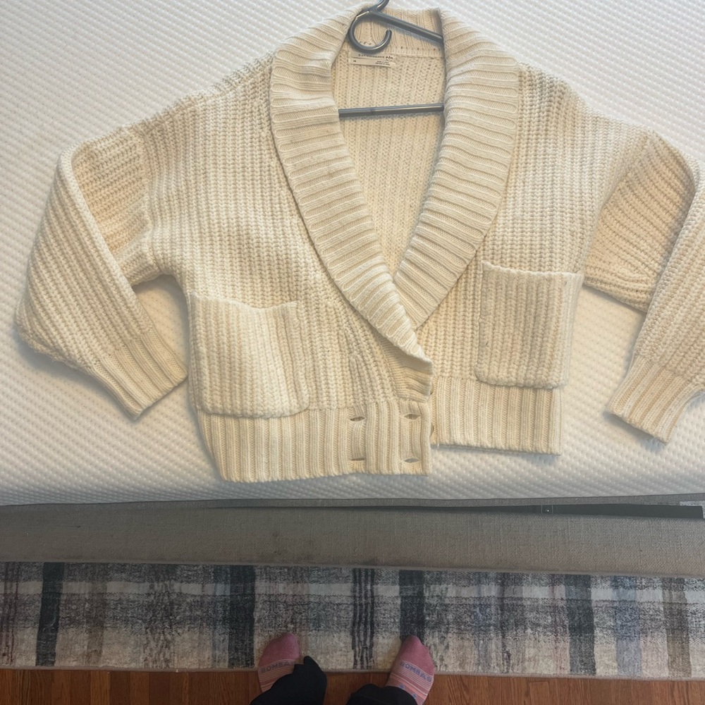Anthropologie Cream Shawl Collar Chunky Knit Cardigan